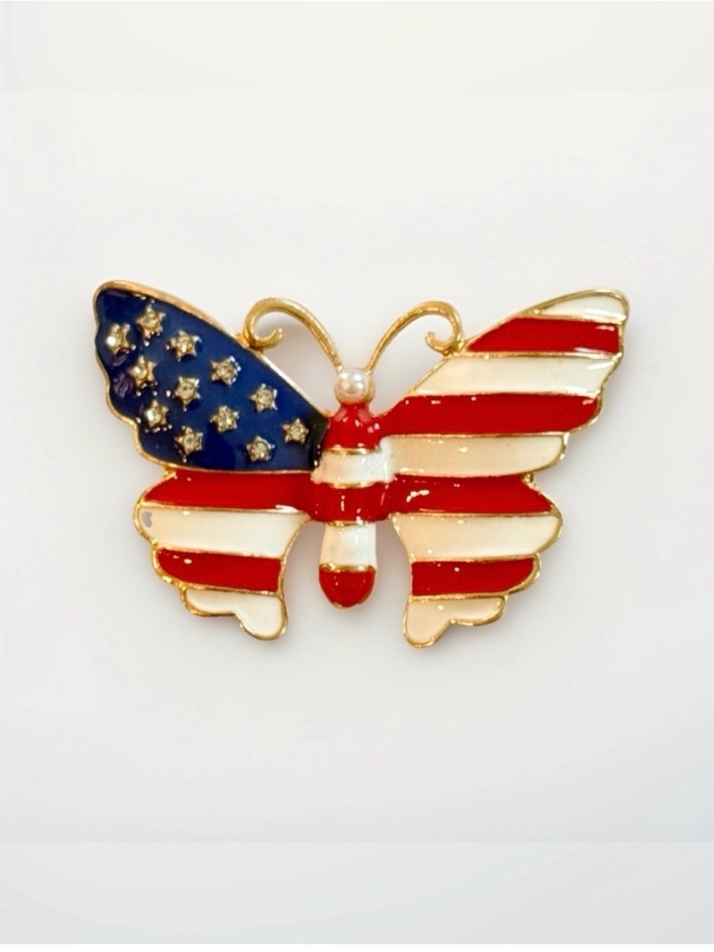 American Flag Butterfly Enamel Pin - Patriotic Red White Blue